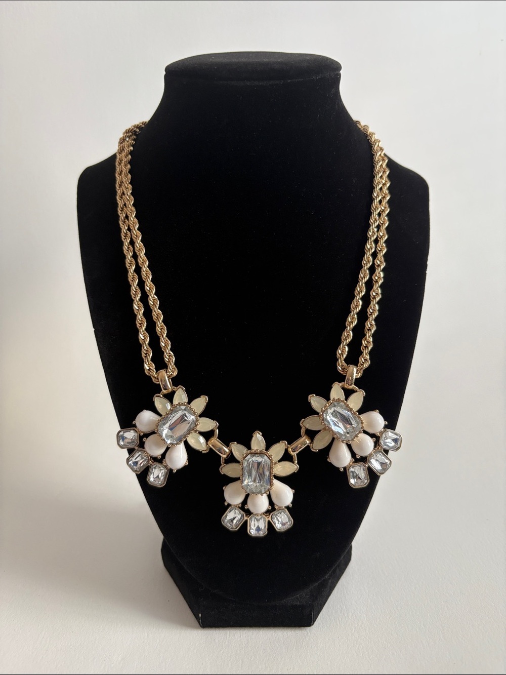 Banana Republic Gold-Tone Necklace with White and Clear Floral Accents